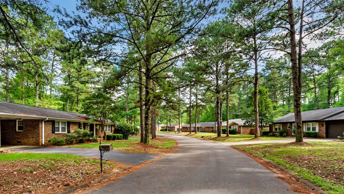 Wooded residential street in Powder Springs, GA