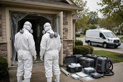Biohazard cleanup crew in protective gear
