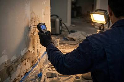 Technician with moisture meter